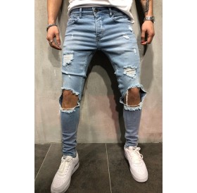 Lovely Casual Hollow-out Baby Blue Jeans
