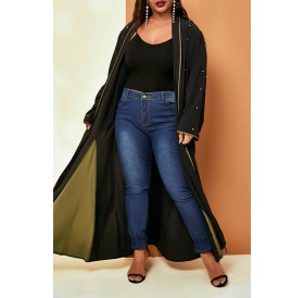Lovely Casual Nail Bead Design Black Plus Size Coat