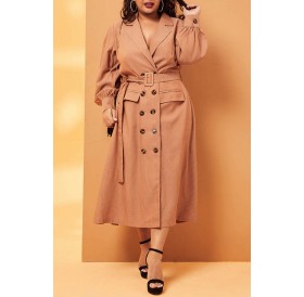 Lovely Casual Turn-back Collar Buttons Light Tan Plus Size Coat