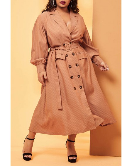 Lovely Casual Turn-back Collar Buttons Light Tan Plus Size Coat