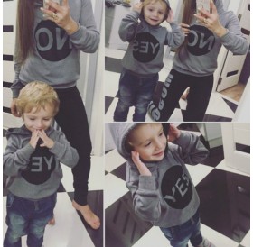 Lovely Family Hooded Collar Letter Grey Mother Hoodie