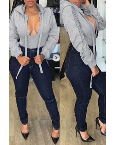 Lovely Casual Hooded Collar Grey Hoodie