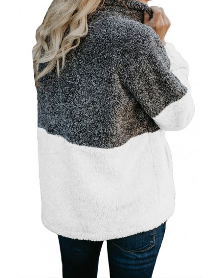 Lovely Casual Patchwork Fluffy Fleece White Hoodie