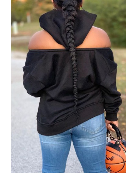 Lovely Casual O Neck Zipper Design Black Hoodie