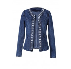 Lovely Casual Basic Patchwork Blue Coat