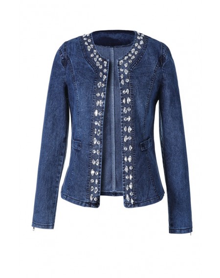 Lovely Casual Basic Patchwork Blue Coat