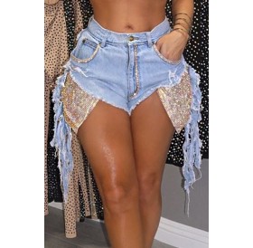 Lovely Casual Patchwork Blue Shorts