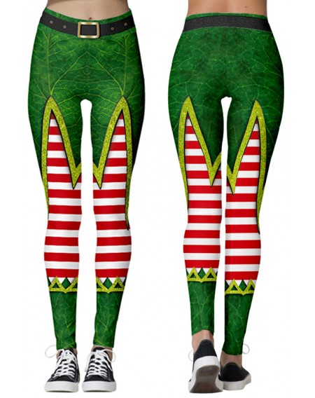 Lovely Christmas Day Printed Skinny Green Leggings