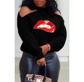 Lovely Chic Halter Lip Printed Black Sweater
