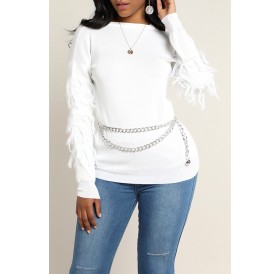 Lovely Sweet Tassel Design White Sweater