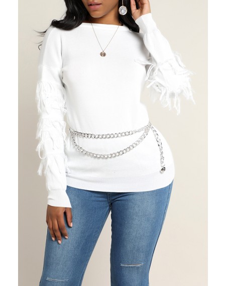 Lovely Sweet Tassel Design White Sweater