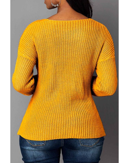 Lovely Sweet Cross-over Design Yellow Sweater