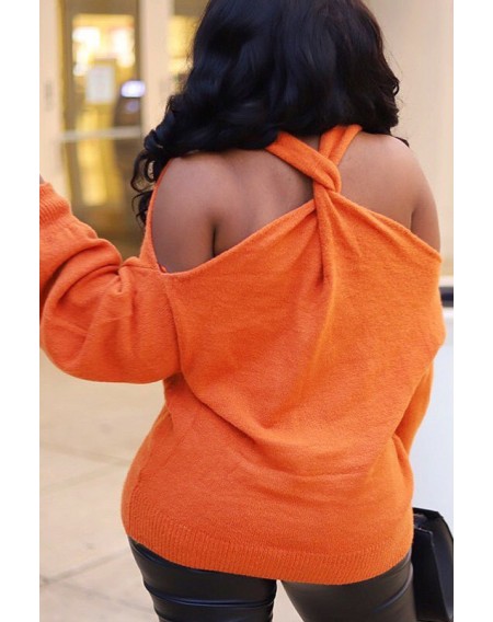 Lovely Casual Cross-over Design Orange Sweater