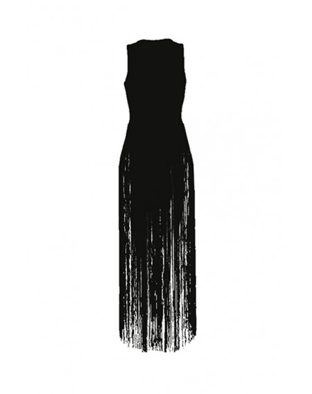 Lovely Chic Tassel Design Black Blouse