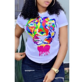 Lovely Casual Animal Printed White T-shirt