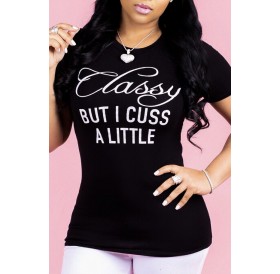 Lovely Casual Letter Printed Black T-shirt