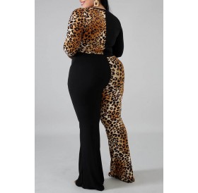 Lovely Casual Patchwork Black Plus Size Two-piece Pants Set
