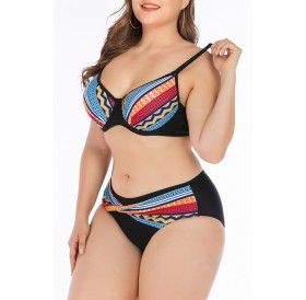 Lovely Print Multicolor Plus Size Two-piece Swimwear