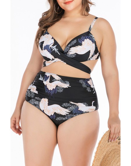 Lovely Lace-up Black Plus Size Two-piece Swimwear