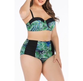Lovely Patchwork Green Plus Size Two-piece Swimwear