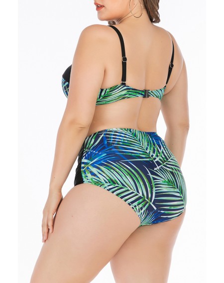 Lovely Patchwork Green Plus Size Two-piece Swimwear