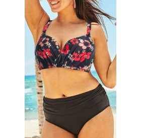 Lovely Print Red  Plus Size Two-piece Swimwear