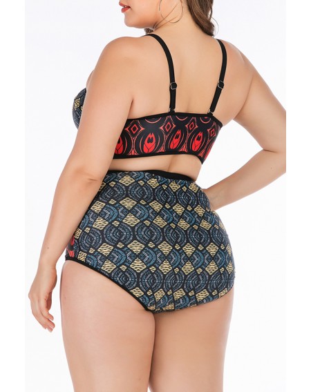 Lovely Patchwork Red Plus Size Two-piece Swimwear