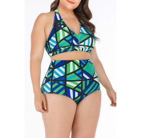 Lovely Print Green Plus Size Two-piece Swimwear