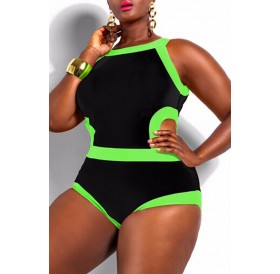 Lovely Patchwork Hollow-out Black One-piece Swimwear