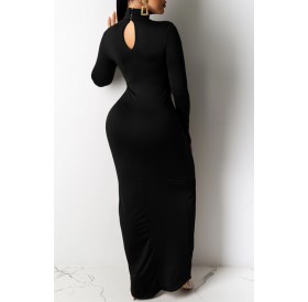 Lovely Chic Turtleneck Skinny Black Maxi Dress