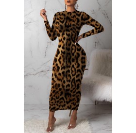 Lovely Casual Leopard Printed Black Ankle Length Dress