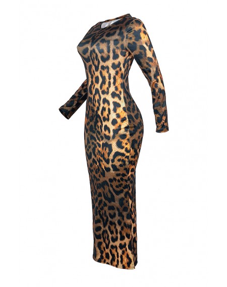Lovely Casual Leopard Printed Black Ankle Length Dress