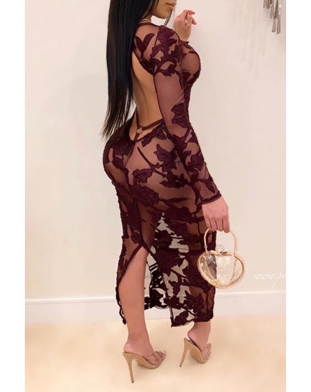 Lovely Sexy See-through Wine Red Ankle Length Dress