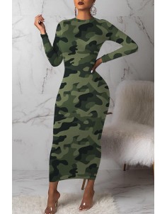 Lovely Casual Camouflage Printed Army Green Mid Calf Dress