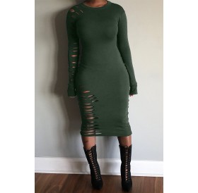 Lovely Casual Hollow-out Green Mid Calf Dress
