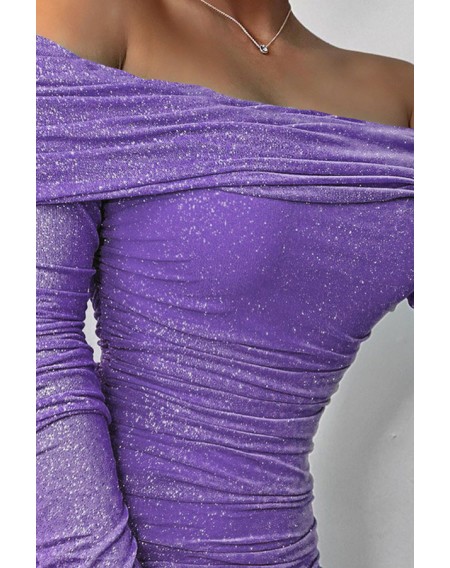 Lovely Casual Ruffle Design Purple Mini Dress