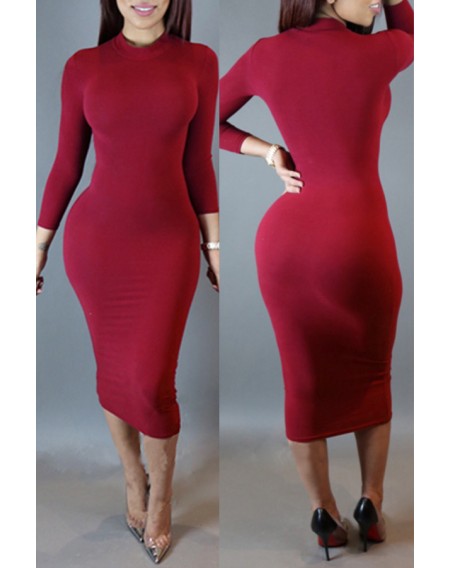 Lovely Leisure Skinny Purplish Red  Knee Length Dress
