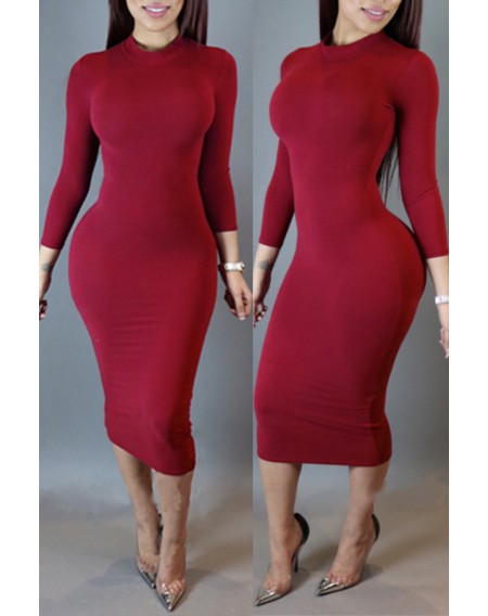 Lovely Leisure Skinny Purplish Red  Knee Length Dress
