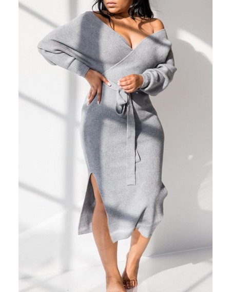Lovely Casual Hollowed-out Grey Mid Calf Dress