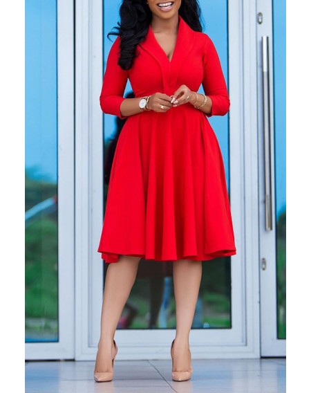 Lovely Leisure V Neck Red Knee Length Dress