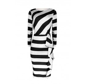 Lovely Work Striped Patchwork Black Knee Length Dress
