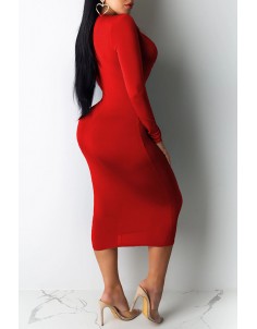 Lovely Casual Deep V Neck Red Mid Calf Dress