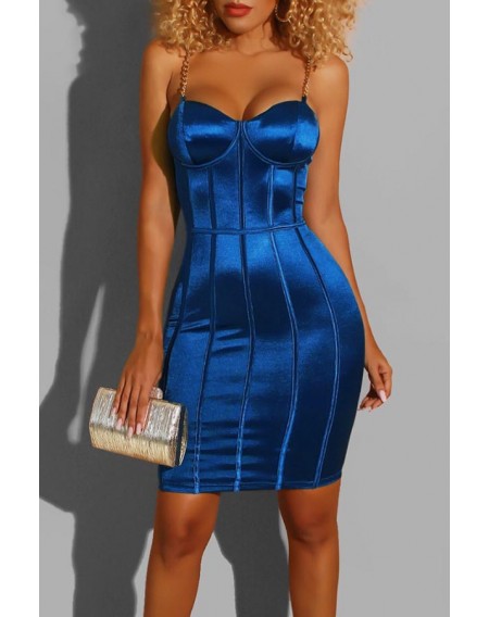 Lovely Sexy Hollow-out Blue Mini Dress