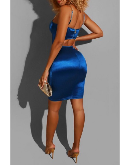 Lovely Sexy Hollow-out Blue Mini Dress