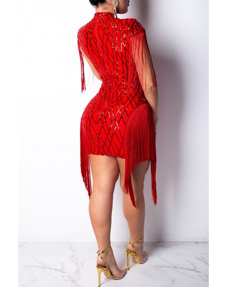 Lovely Chic Tassel Design Red Mini Dress