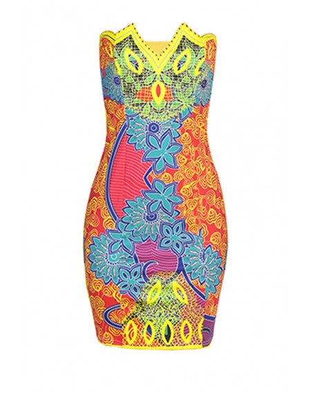 Lovely Ethnic Patchwork Printed Yellow Knee Length Dress