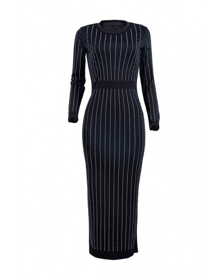 Lovely Chic Striped Black Mid Calf Dress