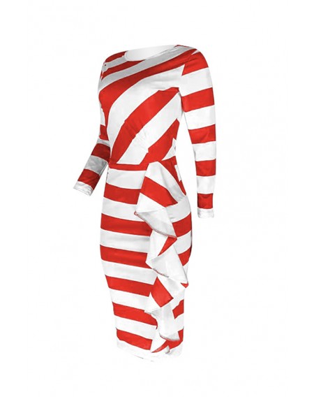 Lovely Work Striped Patchwork Red Knee Length Dress