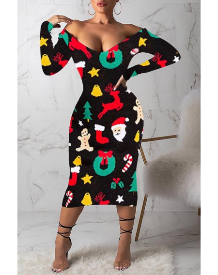 Lovely Casual Printed Black Mid Calf Dress