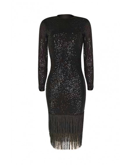 Lovely Casual Tassel Design Black Knee Length Dress